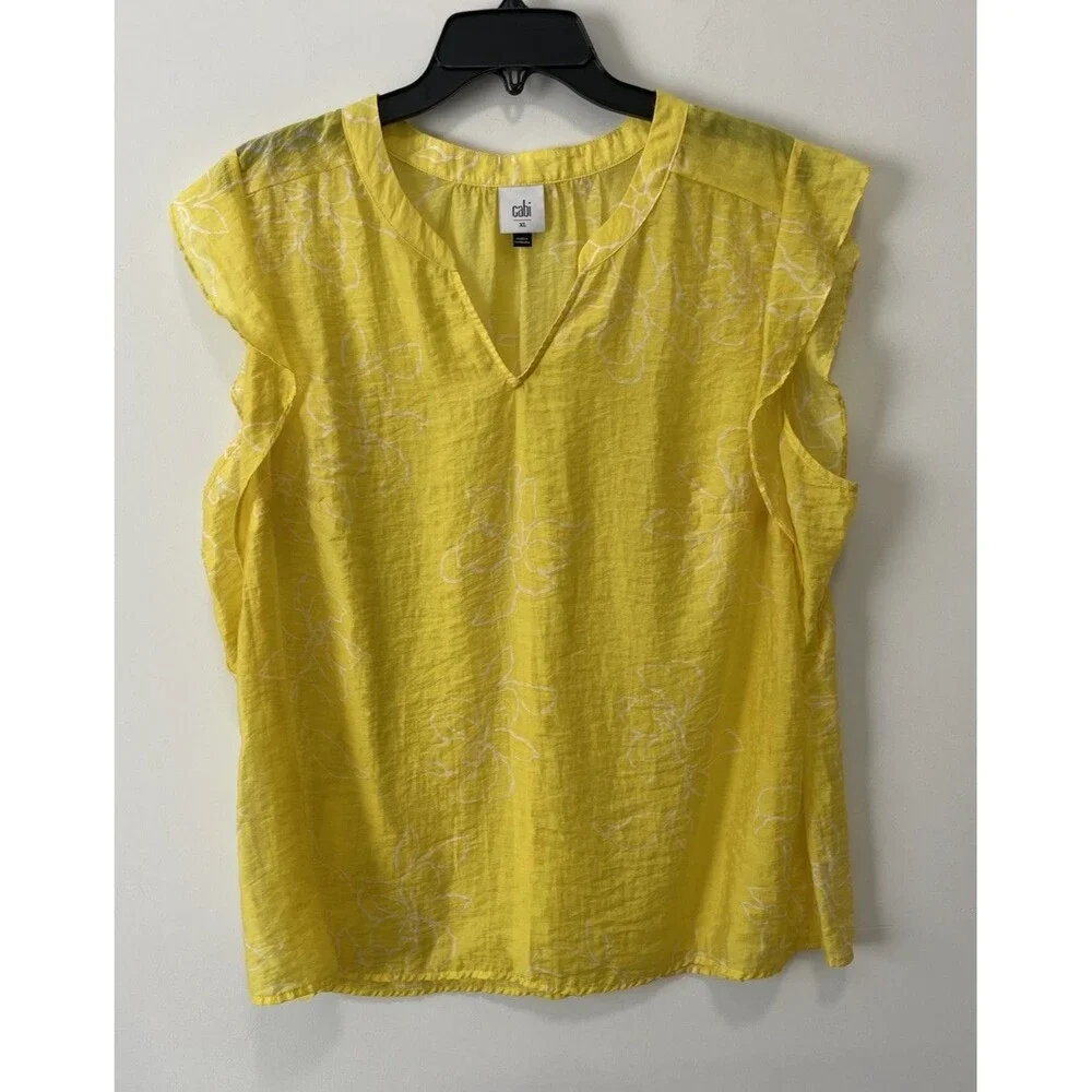 Cabi Savanna Top Yellow Sleevless Blouse XLARGE Breezy Lightweight Business